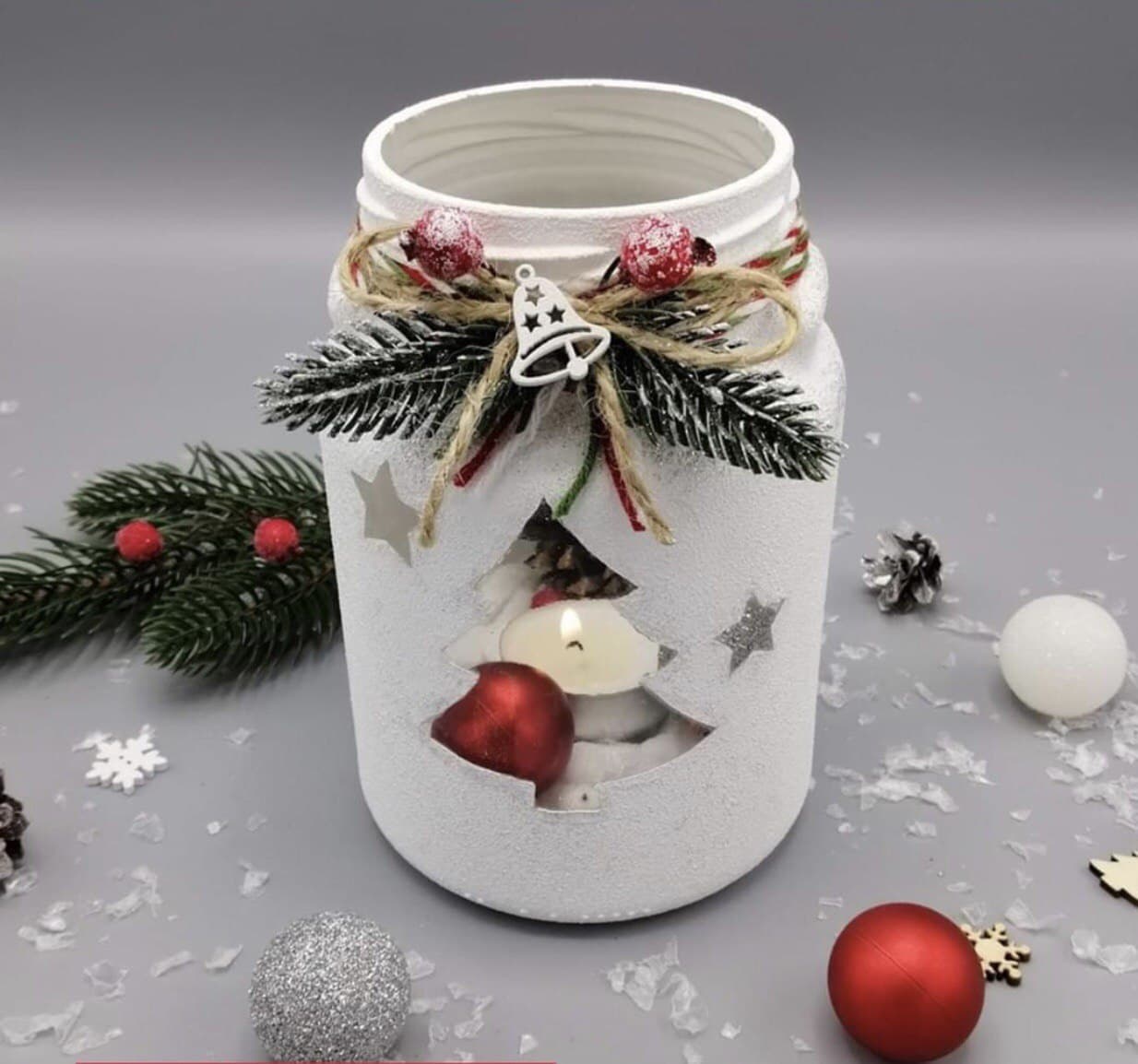 декор подсвечника из банки